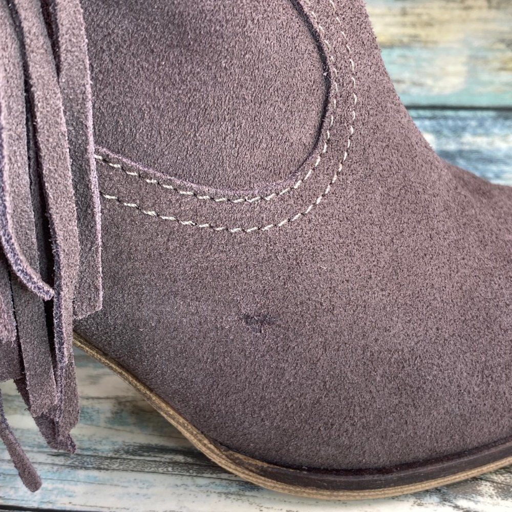 Steve Madden Ohio Womens Ankle Boot Size 8M Gray Suede Fringe Zip Western Bootie - Picture 11 of 13